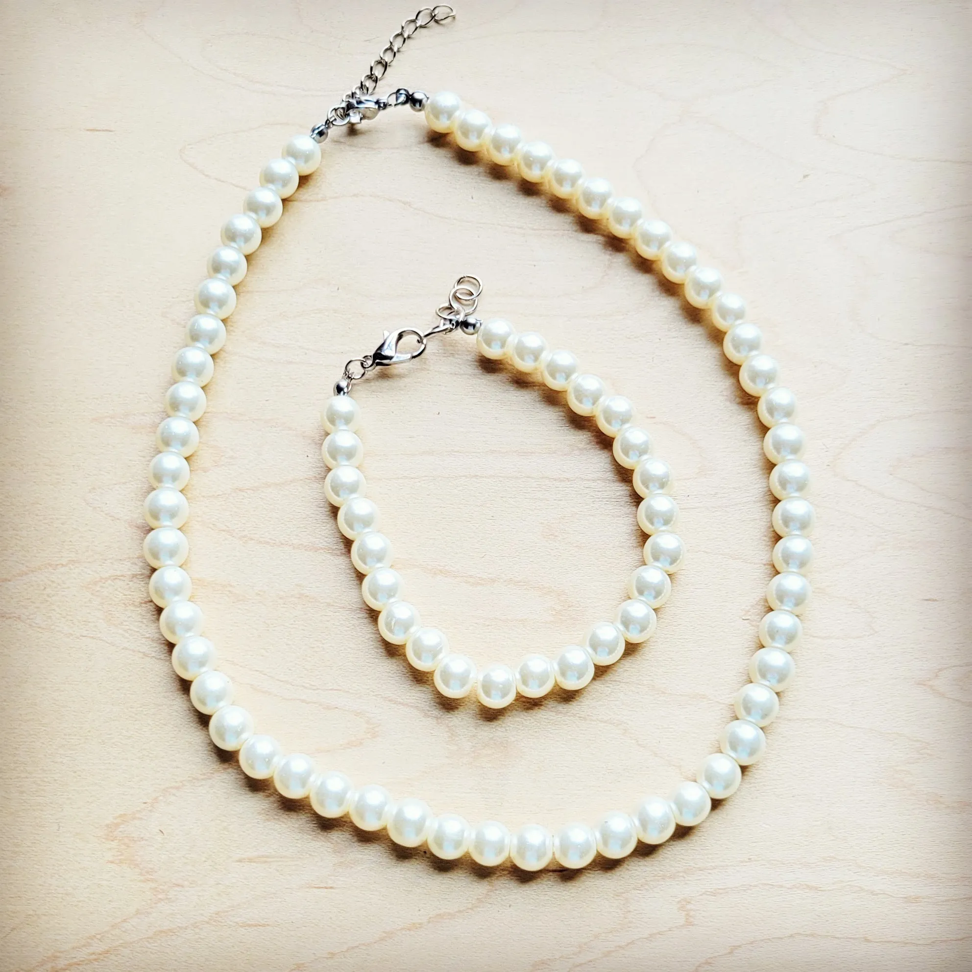 Glass Pearl Necklace & Bracelet Set Wedding Collection 259w