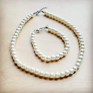 Glass Pearl Necklace & Bracelet Set Wedding Collection 259w
