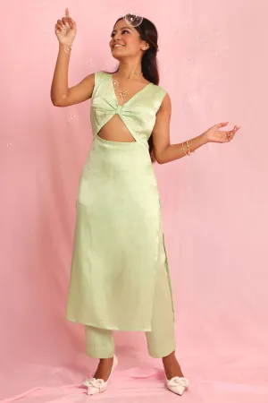 Green Bow Detail Kurta & Pants