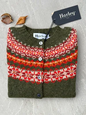 Harley Of Scotland New Fairisle Cardigan In Pineshadow