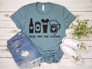 Here for the Drinks Adult Unisex T Shirt- Disney Trip Matching Shirts - Family Vacation Shirts - Mickey Bar