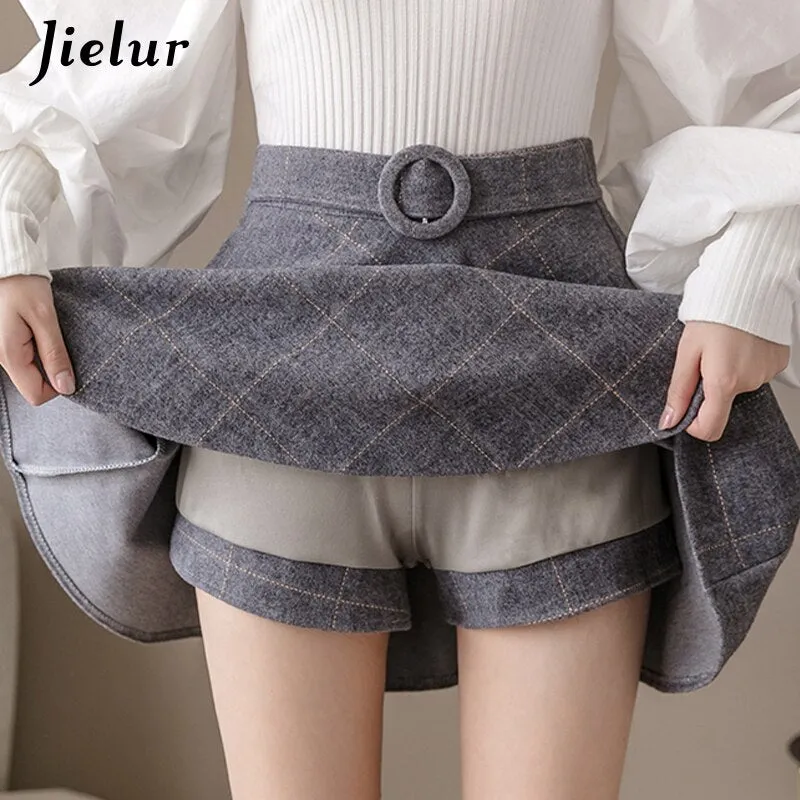 Jielur Plaid Women Skirt Winter Slim Black Saia Faldas New Chic Mini A