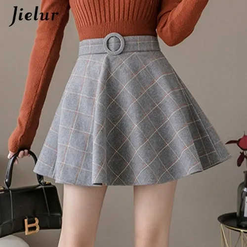 Jielur Plaid Women Skirt Winter Slim Black Saia Faldas New Chic Mini A