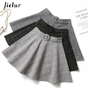 Jielur Plaid Women Skirt Winter Slim Black Saia Faldas New Chic Mini A