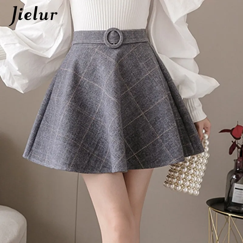 Jielur Plaid Women Skirt Winter Slim Black Saia Faldas New Chic Mini A