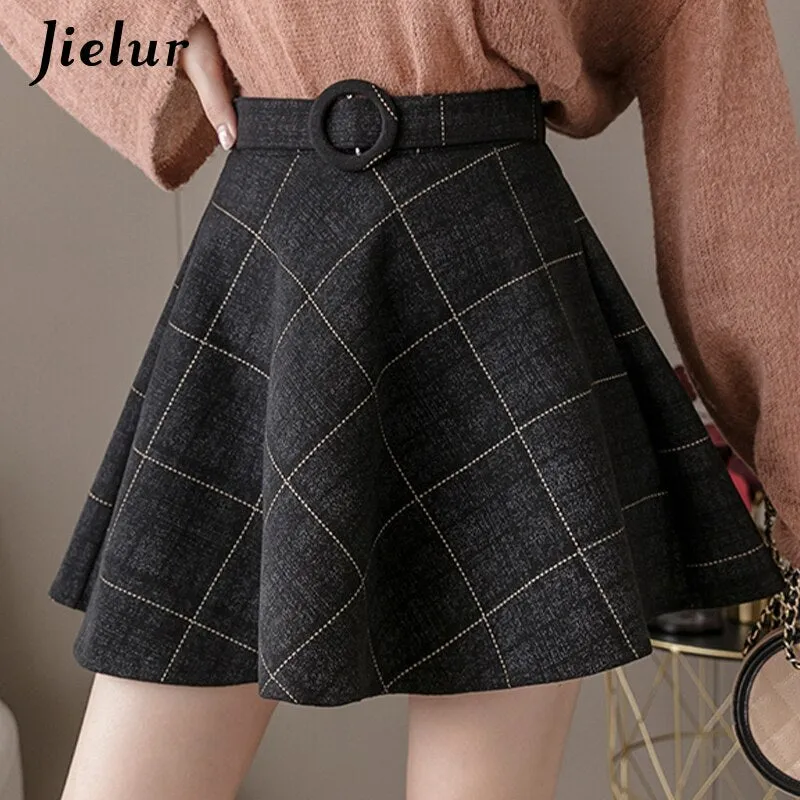 Jielur Plaid Women Skirt Winter Slim Black Saia Faldas New Chic Mini A