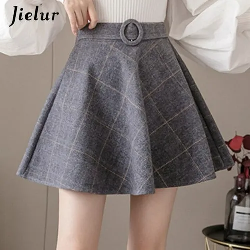 Jielur Plaid Women Skirt Winter Slim Black Saia Faldas New Chic Mini A