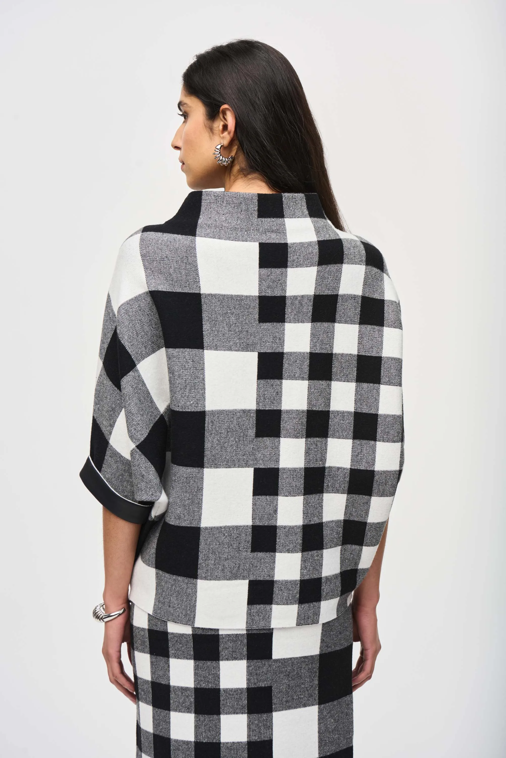 Joseph Ribkoff Top - Mixed Plaid - Black /White - SMALL