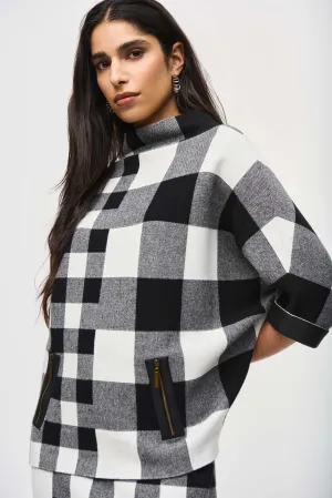 Joseph Ribkoff Top - Mixed Plaid - Black /White - SMALL
