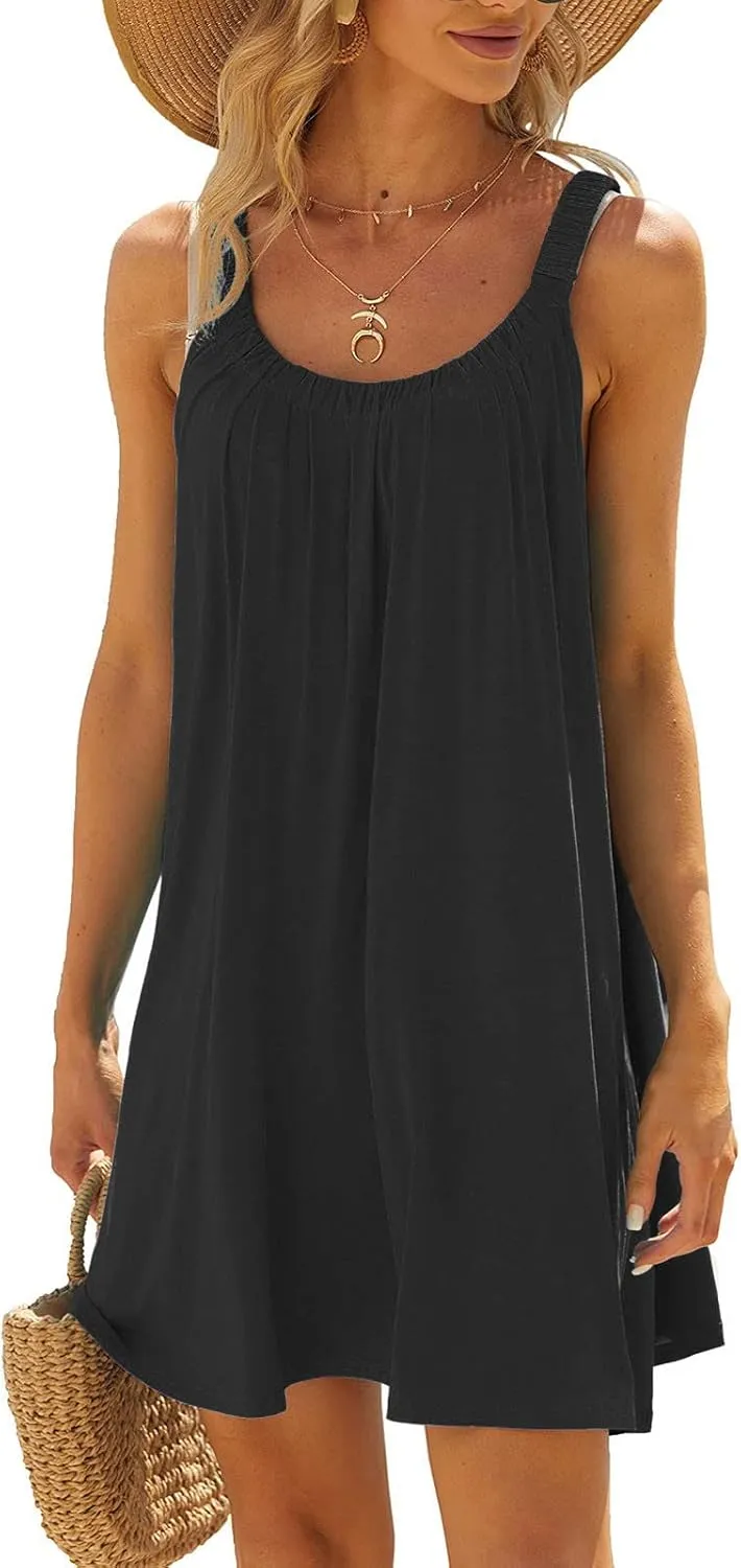 jsaierl Sun Dress for Women Summer Casual Beach Short Dress Sleeveless Tank Dress Casual Cami Dress Flowy A Line Mini Dress