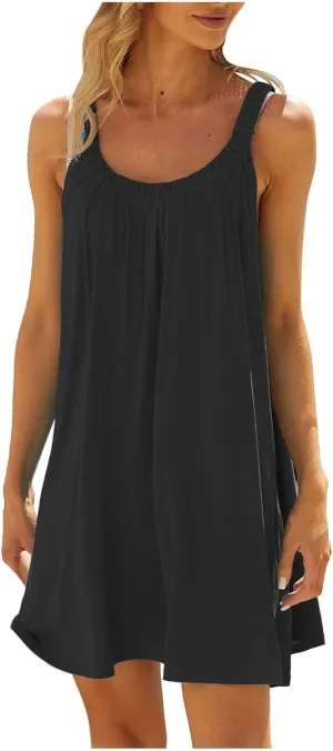 jsaierl Sun Dress for Women Summer Casual Beach Short Dress Sleeveless Tank Dress Casual Cami Dress Flowy A Line Mini Dress