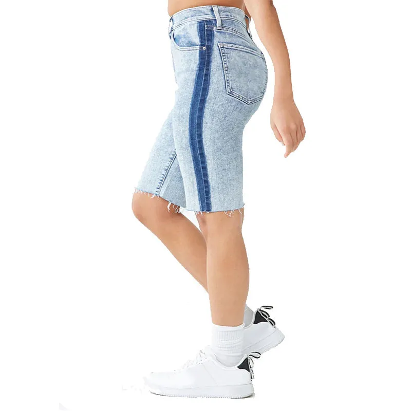 Knee Length Curvy Women's Mid Waist Denim Bermuda Shorts