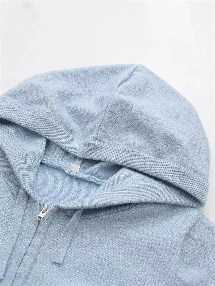 Knit Zipper Hooded Top And Pants Set