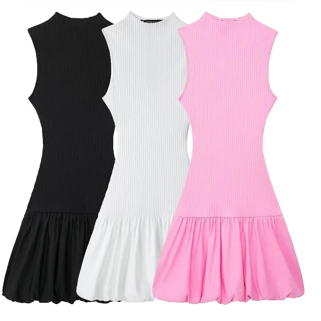 Knitted Hollow Out Back Mini Balloon Dress