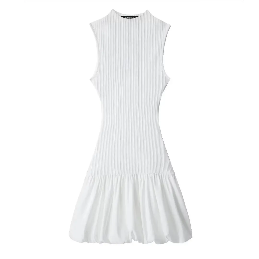 Knitted Hollow Out Back Mini Balloon Dress