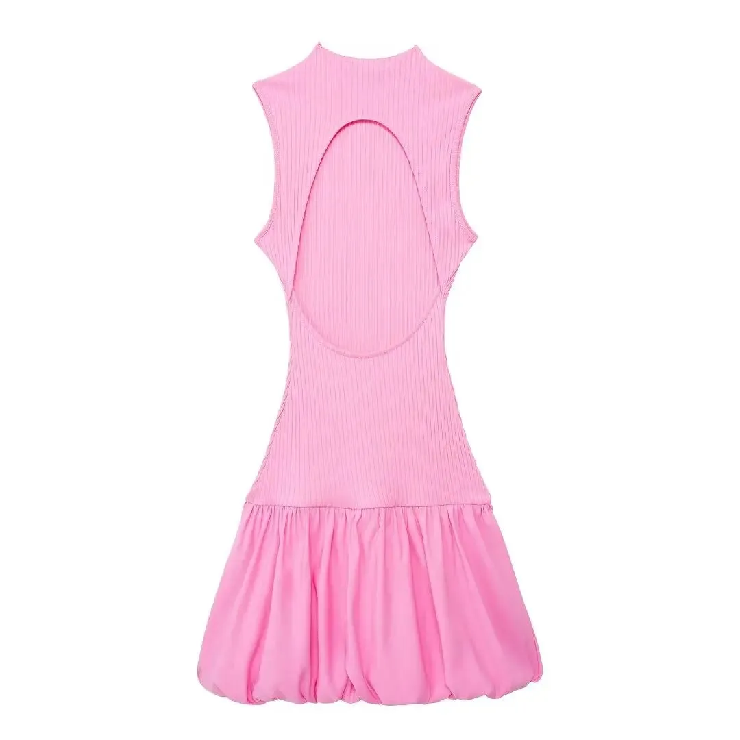 Knitted Hollow Out Back Mini Balloon Dress