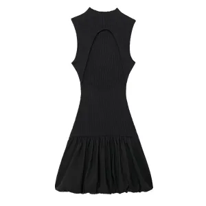 Knitted Hollow Out Back Mini Balloon Dress