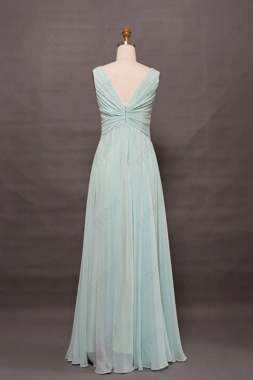 Light green long evening dresses V neck