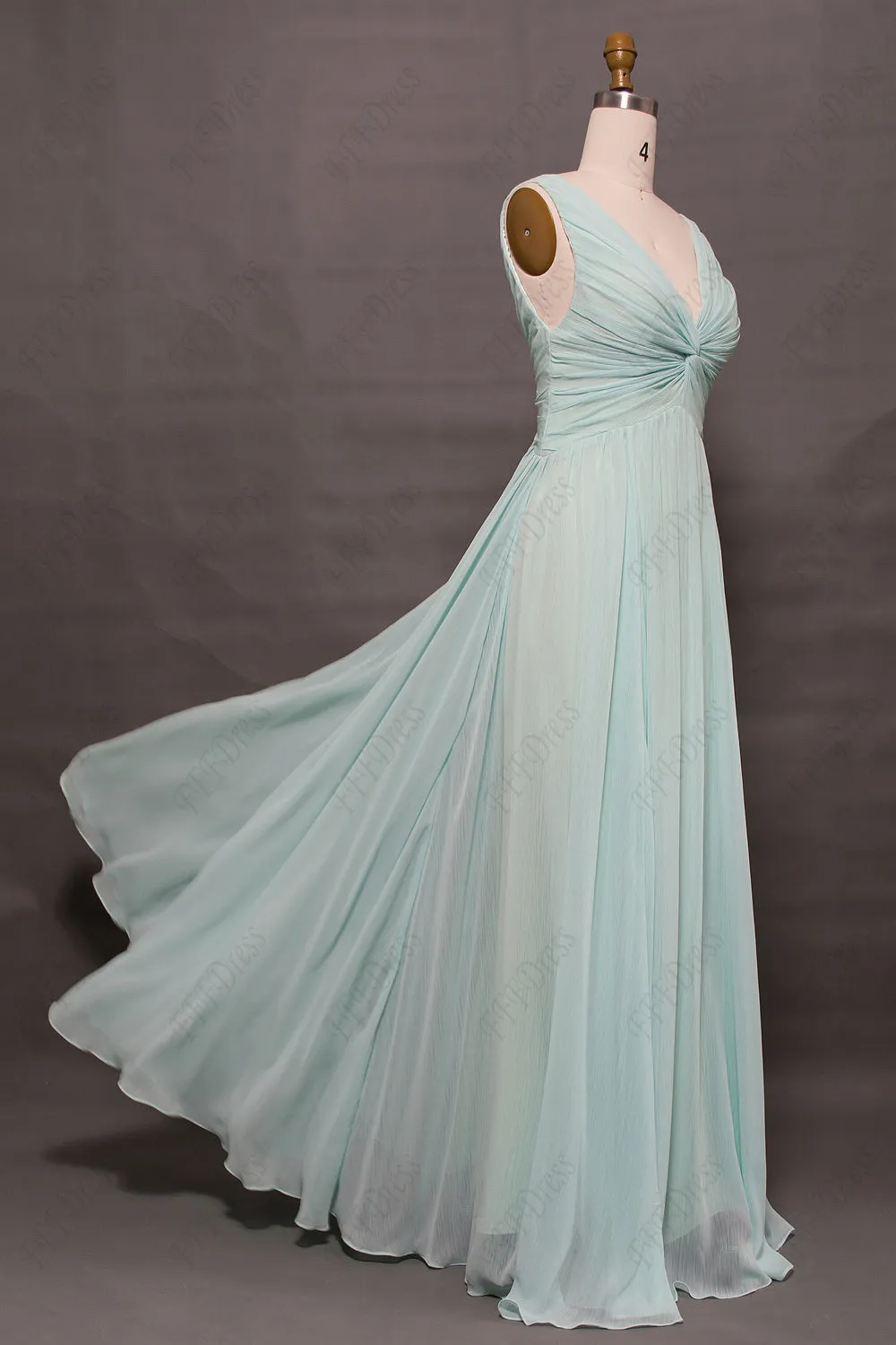 Light green long evening dresses V neck