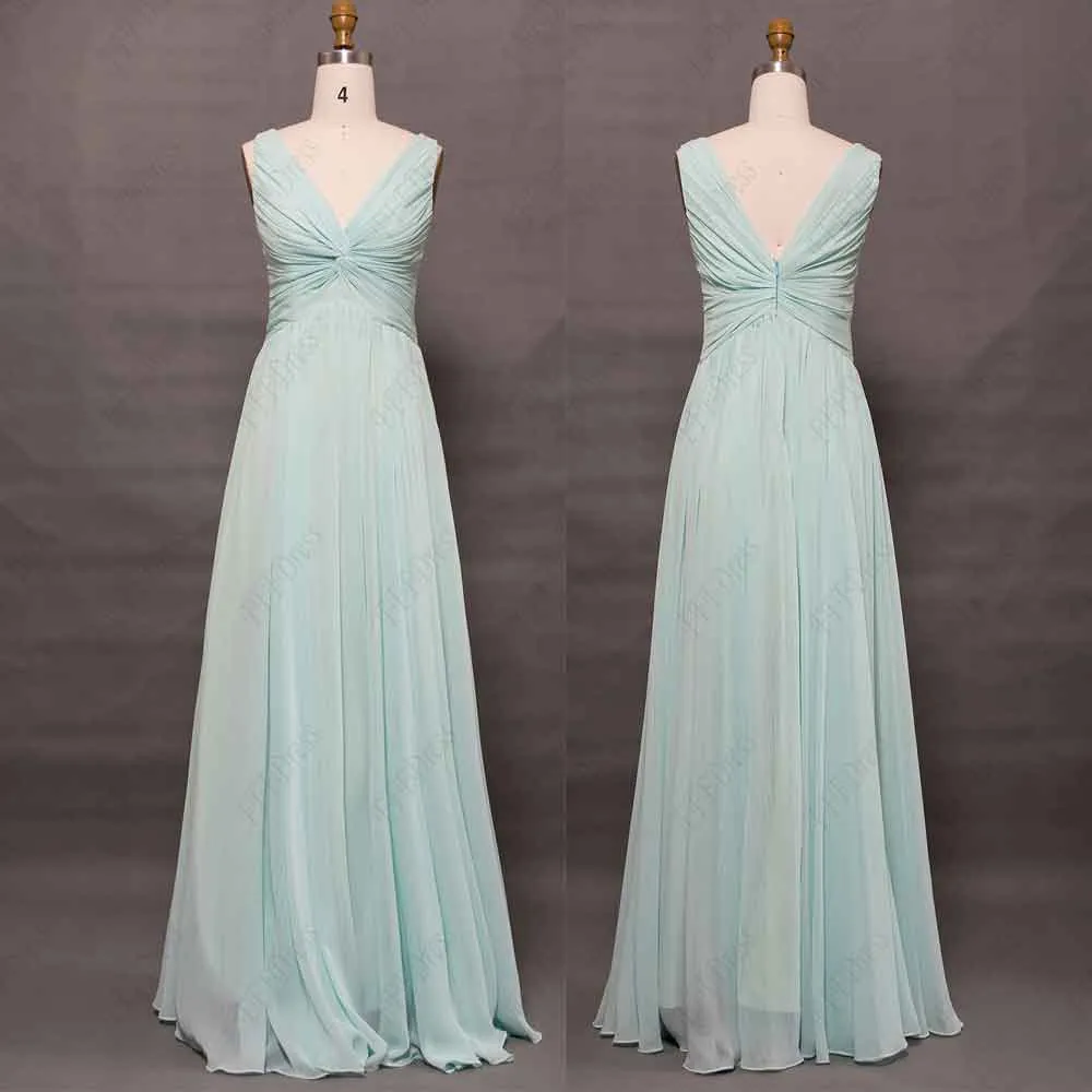 Light green long evening dresses V neck