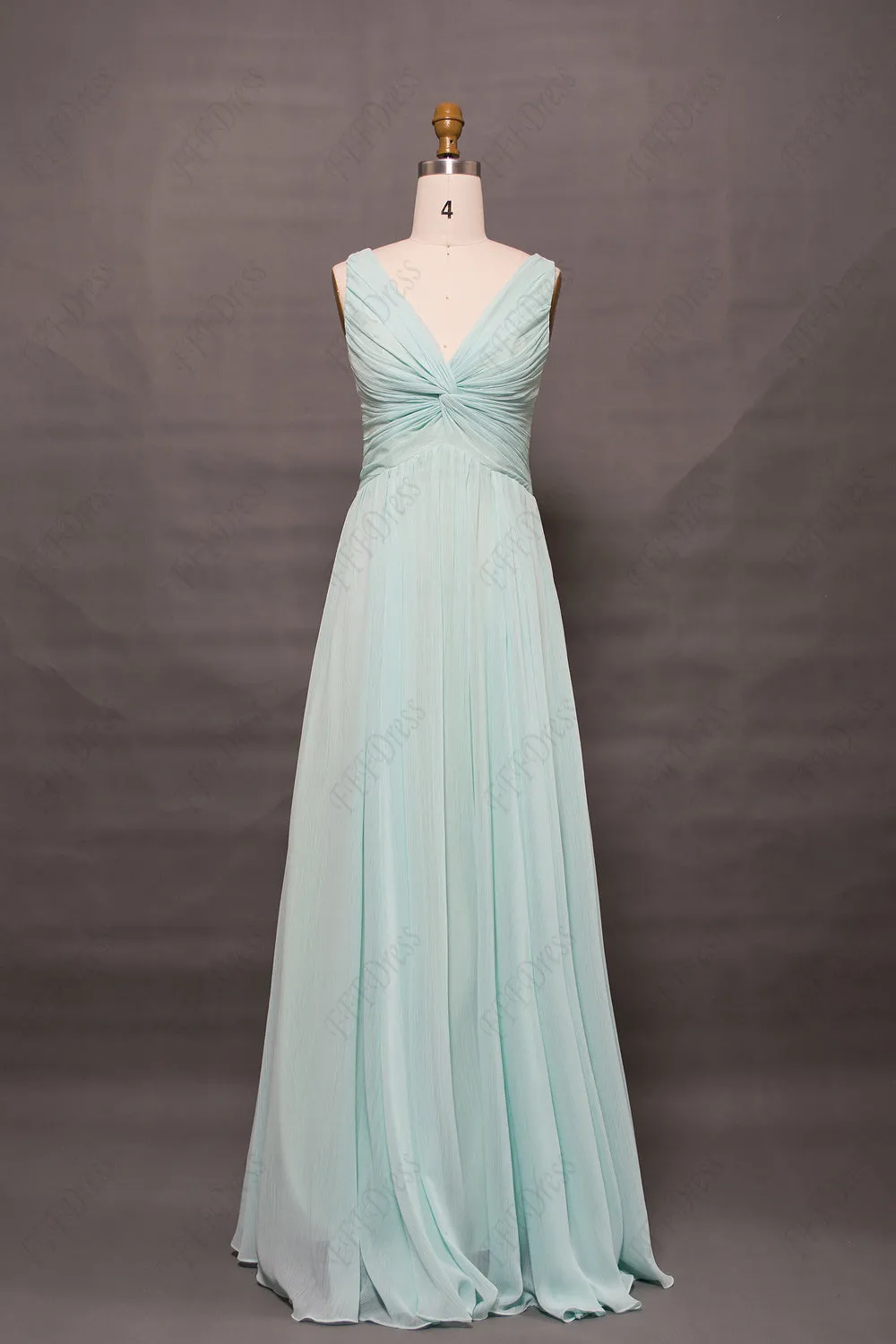 Light green long evening dresses V neck