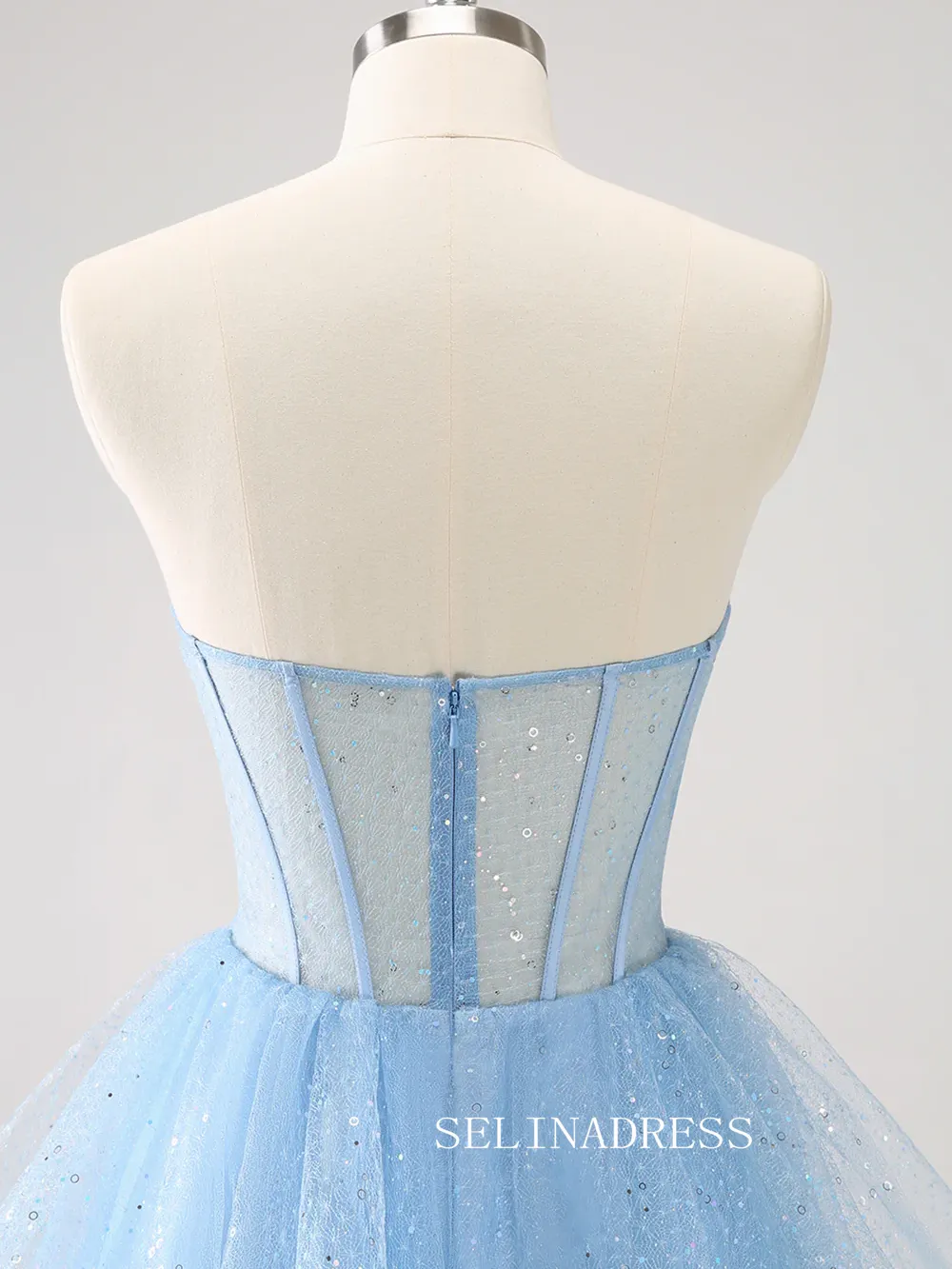 Light Sky Blue Sweetheart Homecoming Dresses Sequins Hoco Dress Cocktail Dress #TKL2351