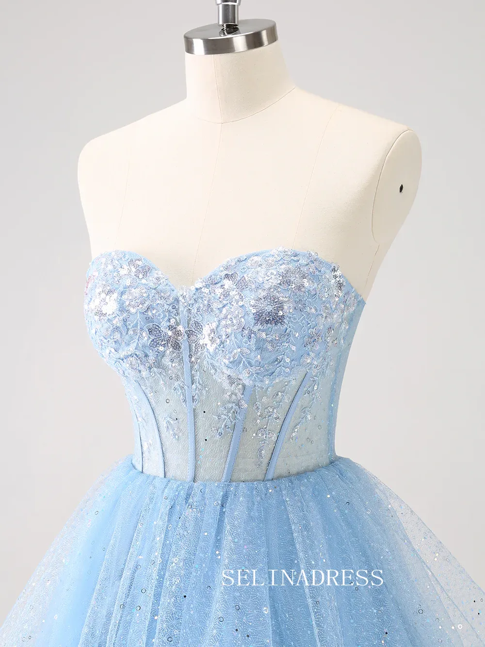Light Sky Blue Sweetheart Homecoming Dresses Sequins Hoco Dress Cocktail Dress #TKL2351
