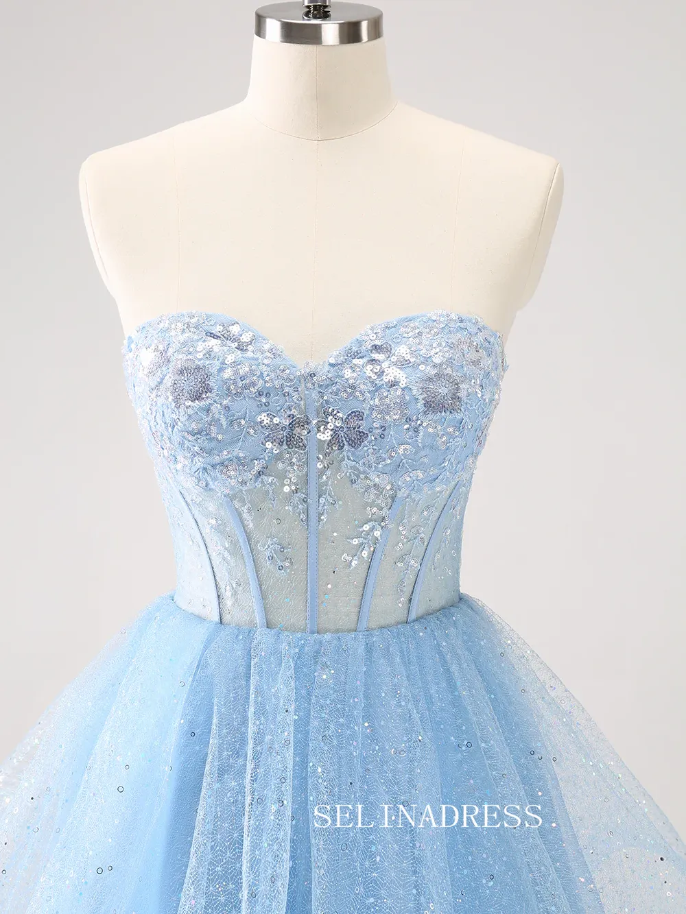 Light Sky Blue Sweetheart Homecoming Dresses Sequins Hoco Dress Cocktail Dress #TKL2351