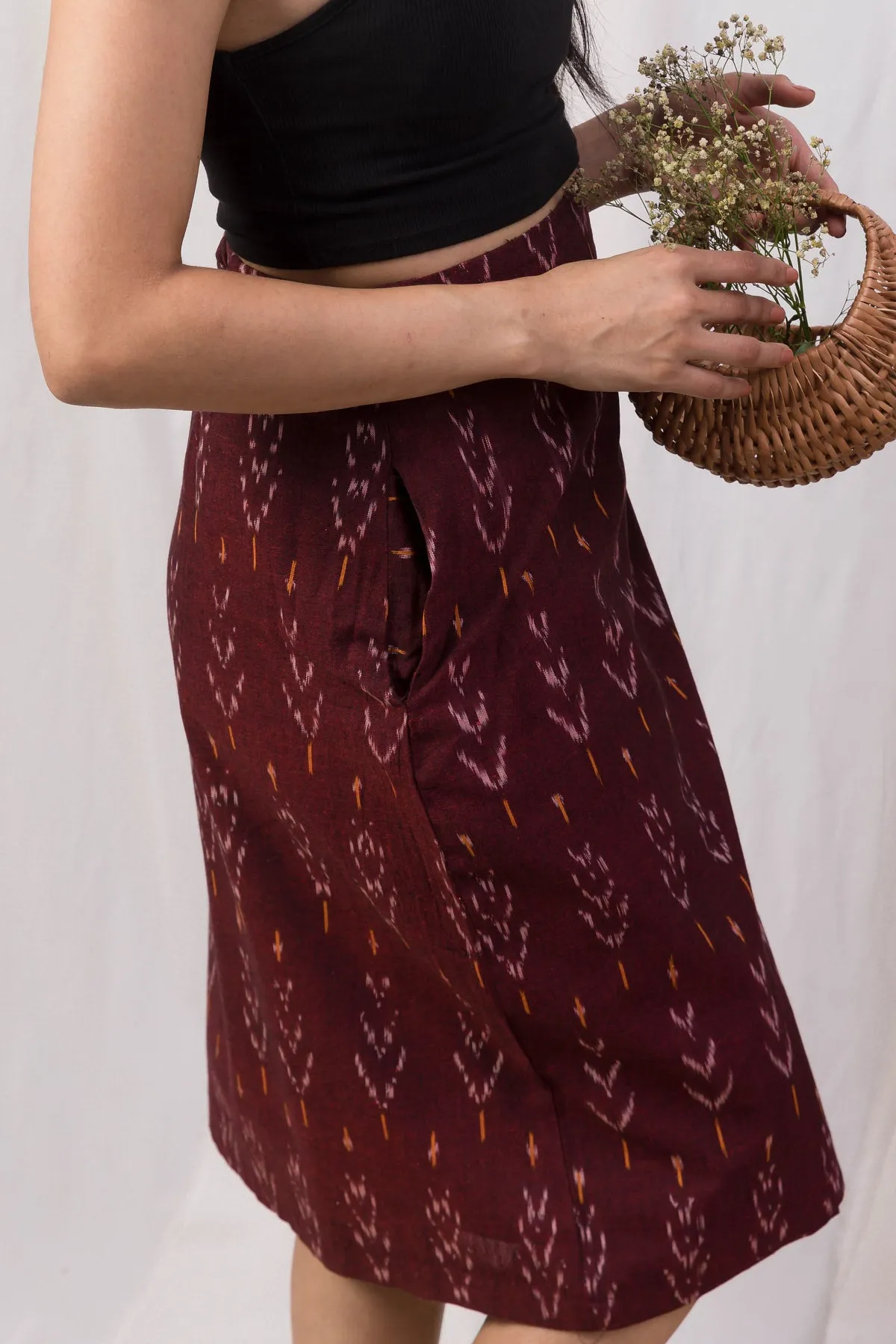 Liv Handloom Ikat Wrap Skirt - Maroon