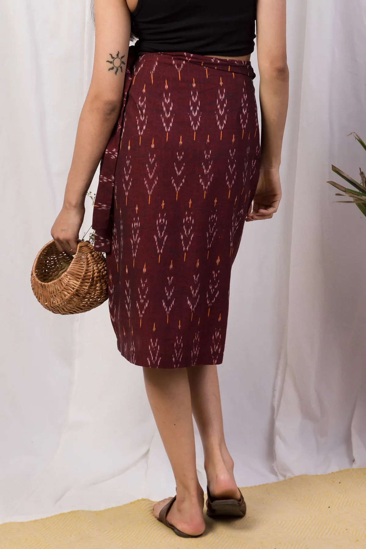 Liv Handloom Ikat Wrap Skirt - Maroon