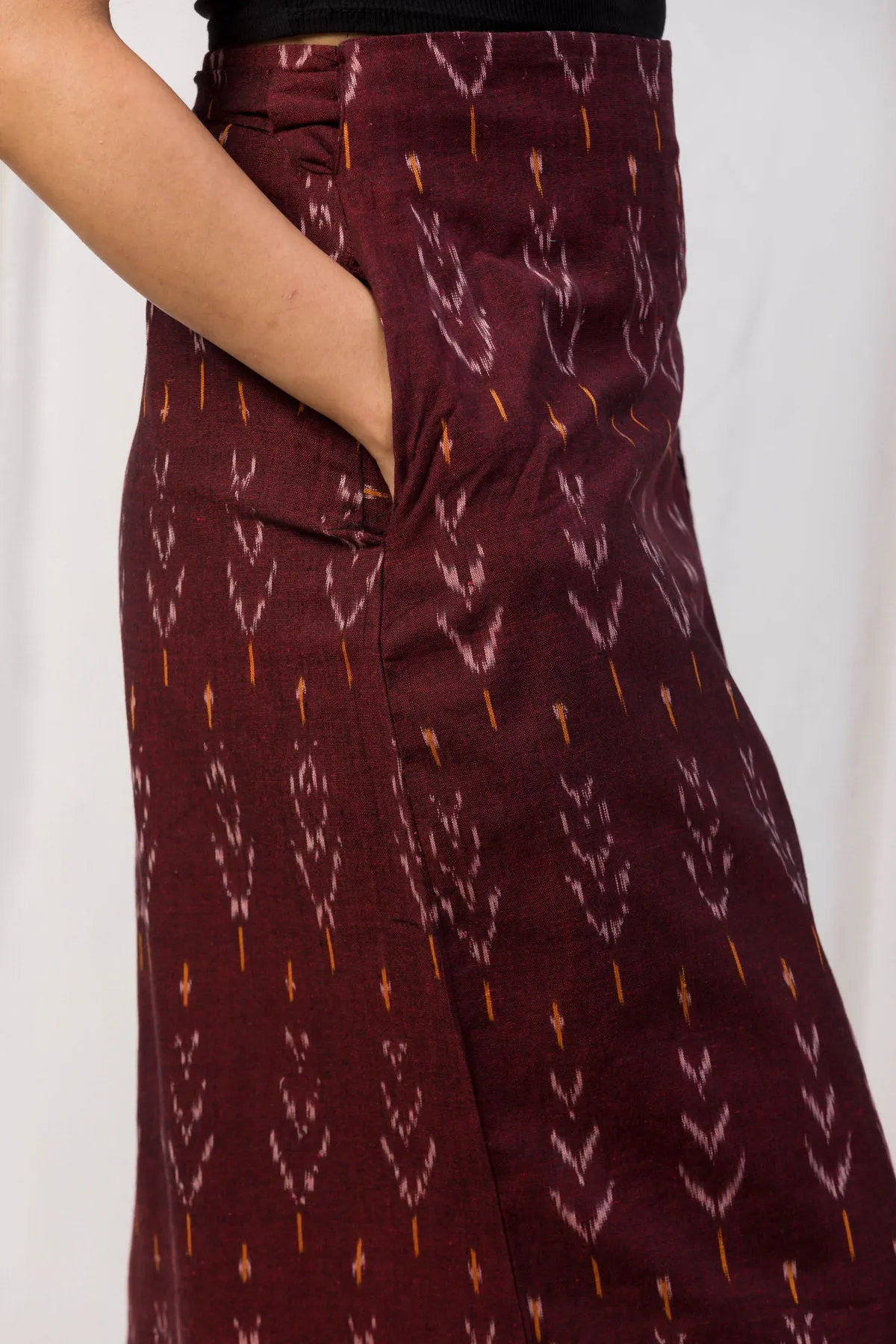 Liv Handloom Ikat Wrap Skirt - Maroon