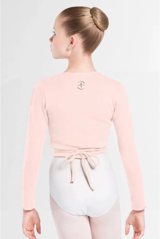 Mamie  Jr. -- Children's Long Sleeve Wrap Sweater -- Salmon Pink