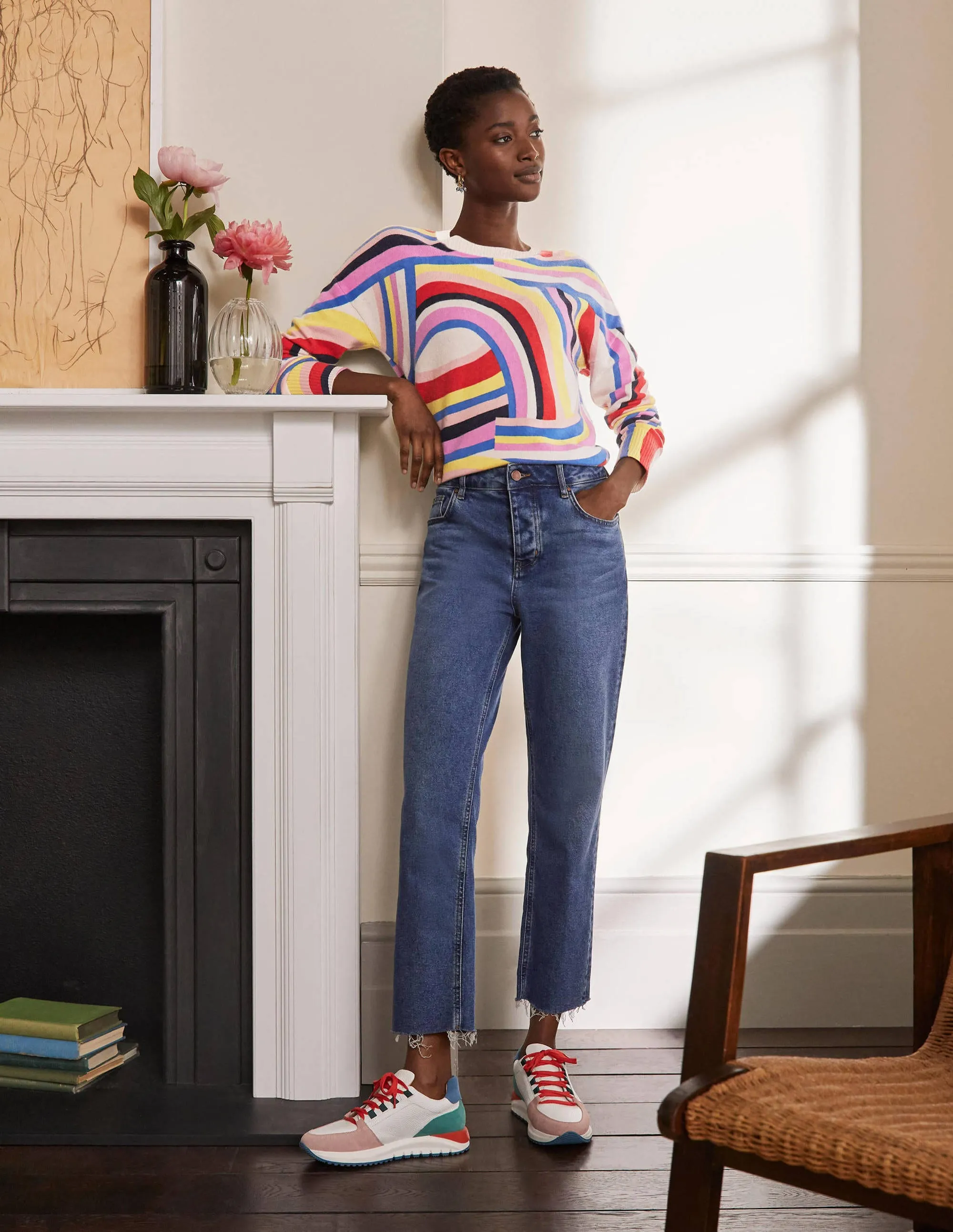 Margot Cashmere Jumper-Abstract Rainbow Stripe