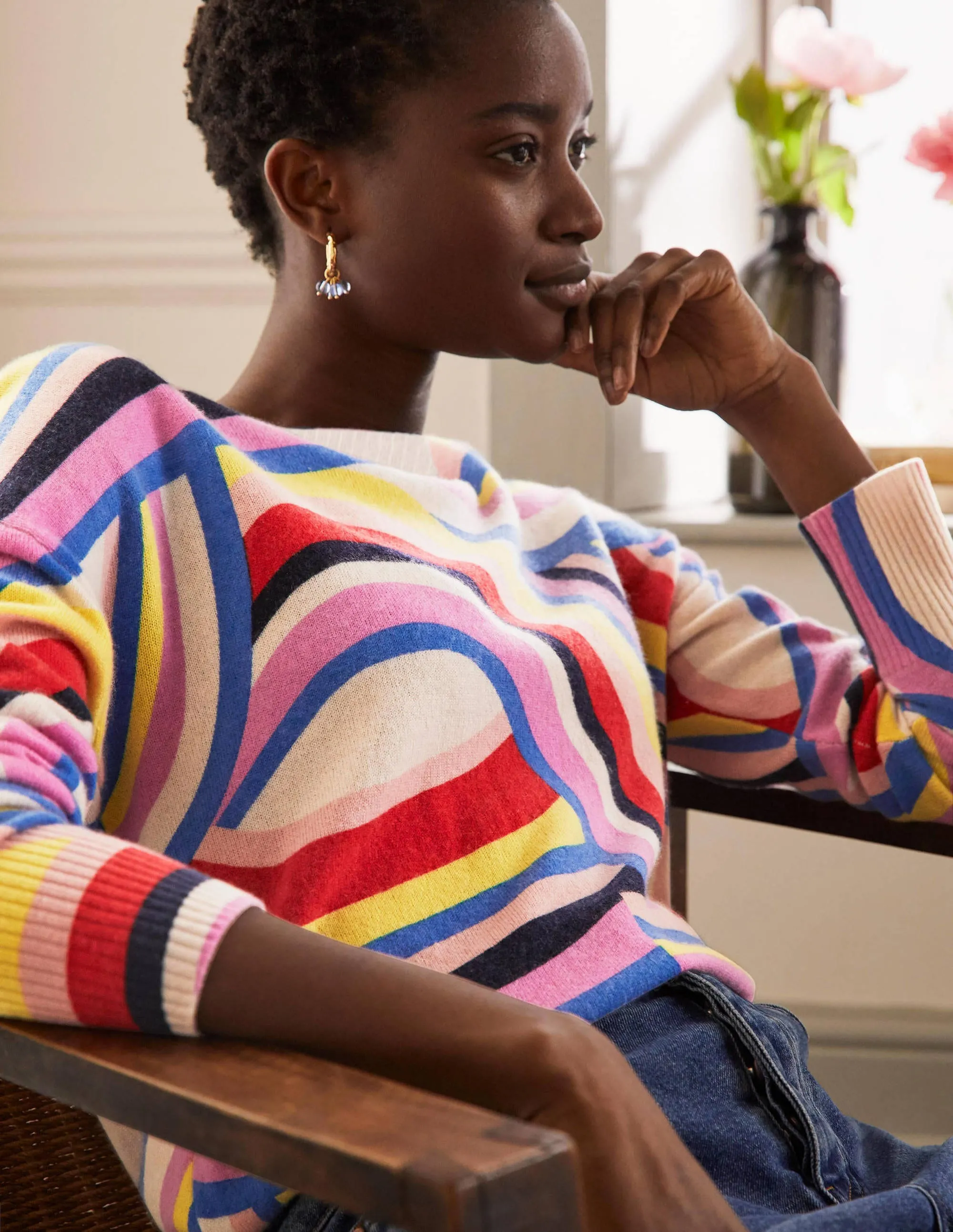 Margot Cashmere Jumper-Abstract Rainbow Stripe
