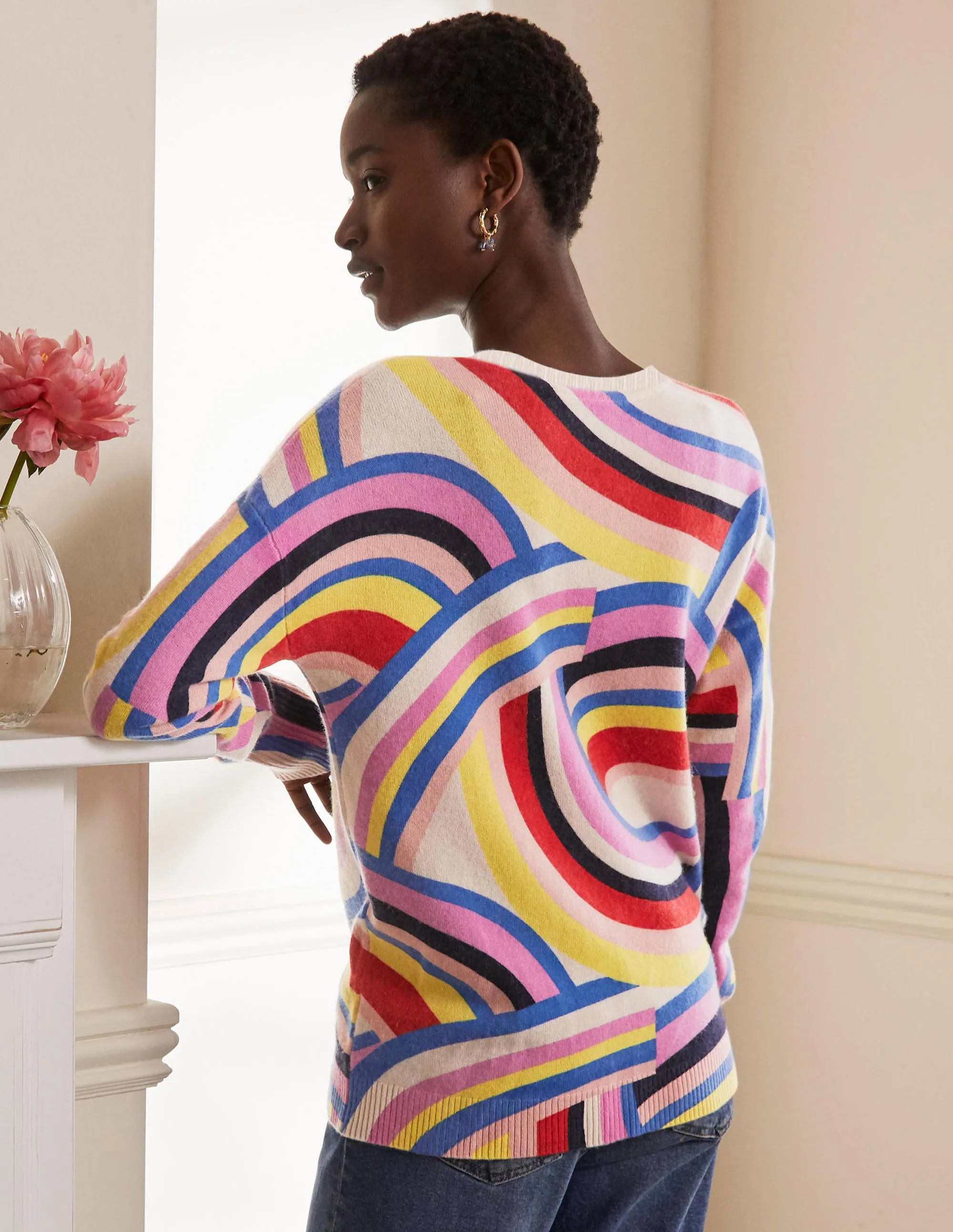 Margot Cashmere Jumper-Abstract Rainbow Stripe