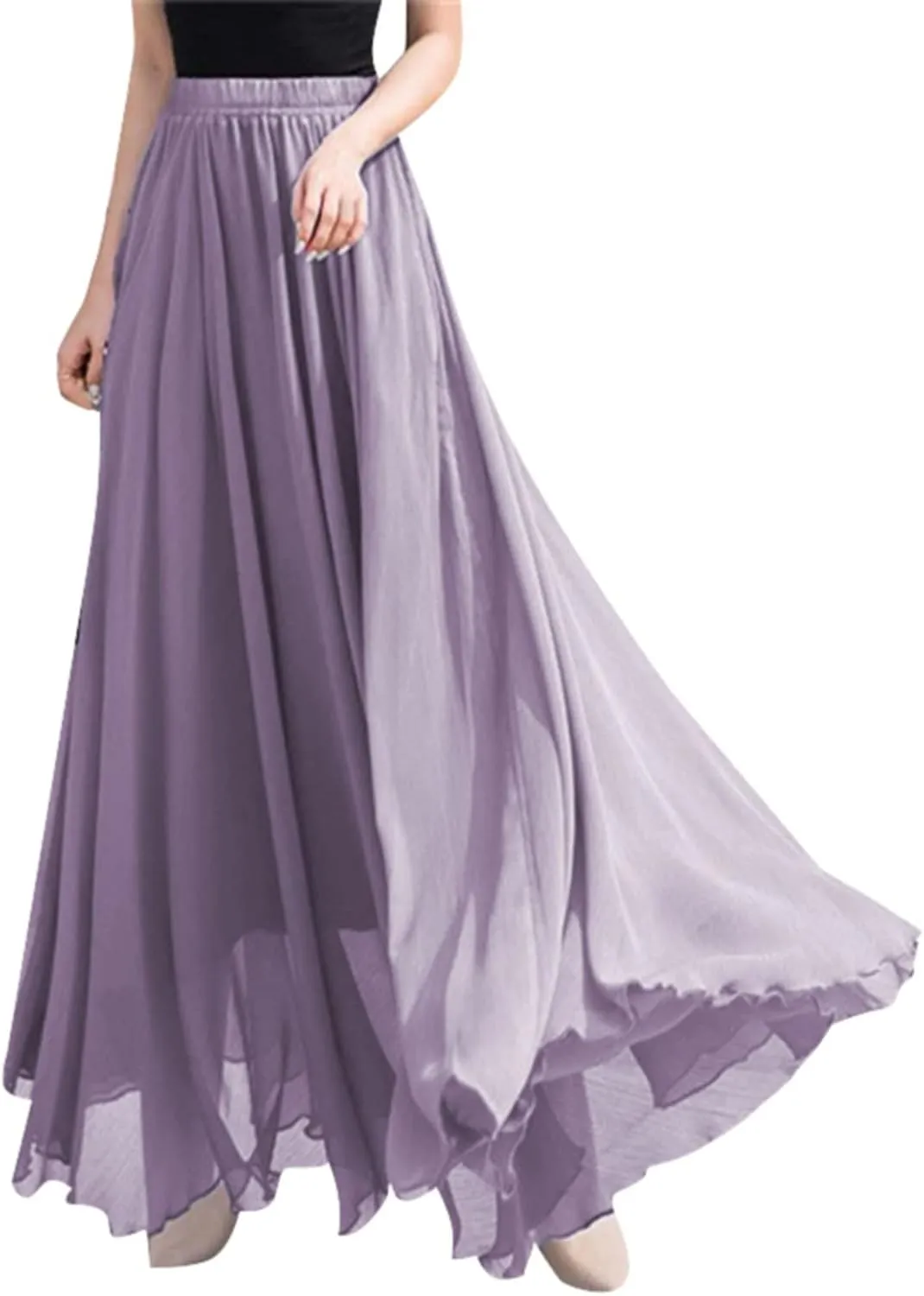 Maxi Skirt Summer Women's Solid Color Chiffon Skirt Women's High Waist Long Skirt Casual Flowy Maxi Skirt