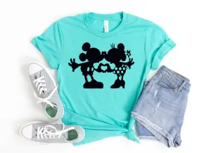 Mickey and Minnie Kissing T Shirt- Disney Couple Matching Shirts - Valentine's Day Love Heart Shirt