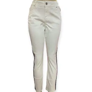Mid Rise White Black Striped Ankle Jeans