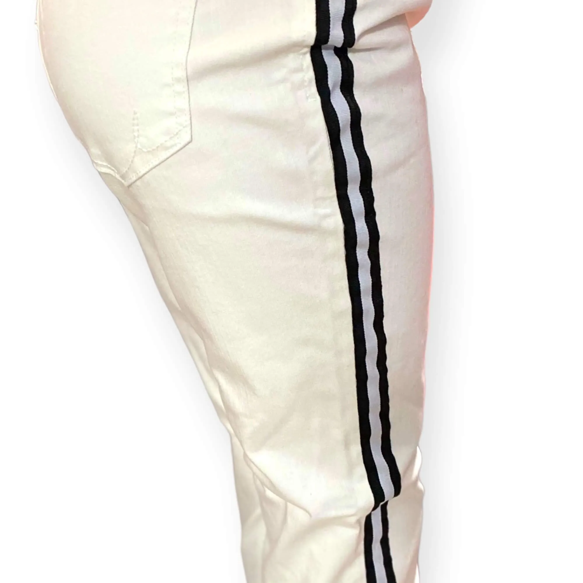 Mid Rise White Black Striped Ankle Jeans