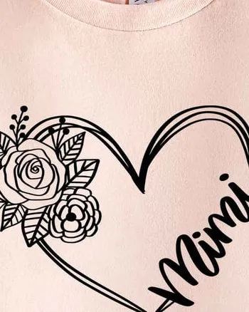 Mimi Heart Outline Short Sleeve Graphic Tee | Blush
