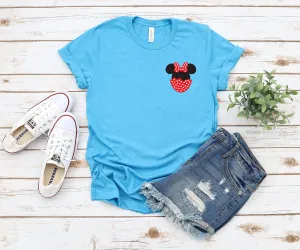 Minnie Mouse Happy Easter Adult T Shirt- Disney Trip Matching Shirts -Pocket Size Minnie Ears Hatching Egg - Small Logo