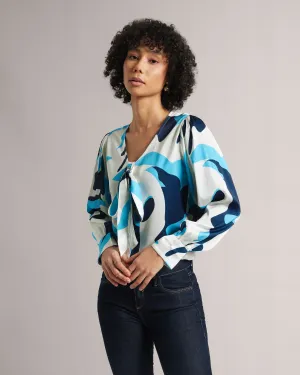 Multicolored Blue Satin Crop Shirt Only