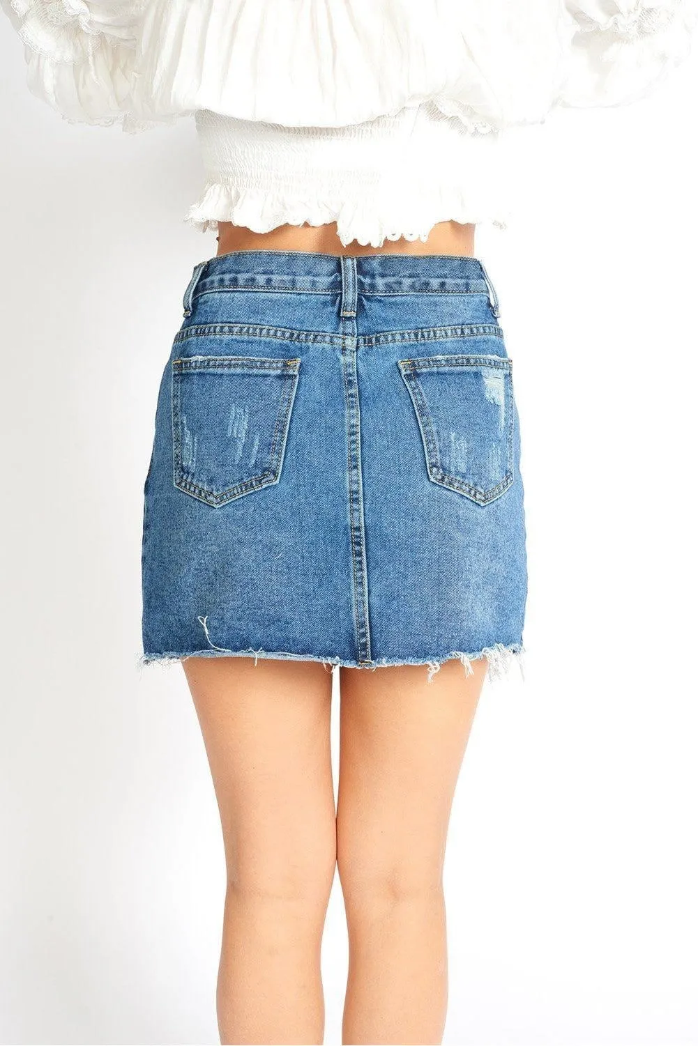 M.USE Amalia Ripped Denim Mini Skort