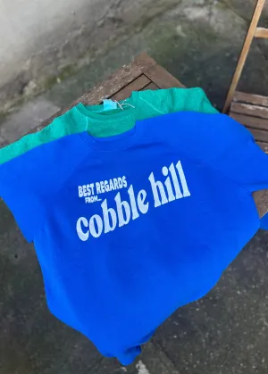 Neighborhood postcard upcycled sweatshirt, Cobble Hill