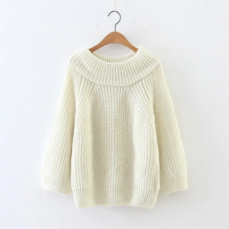 Off Shoulder Pure Color Long Puff Sleeves Sweater