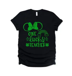 One Lucky Teacher Disney T Shirt - St. Patrick's Day Minnie Mouse T Shirt- Disney Shamrock Clover Shirt- Lucky Minnie Shirt