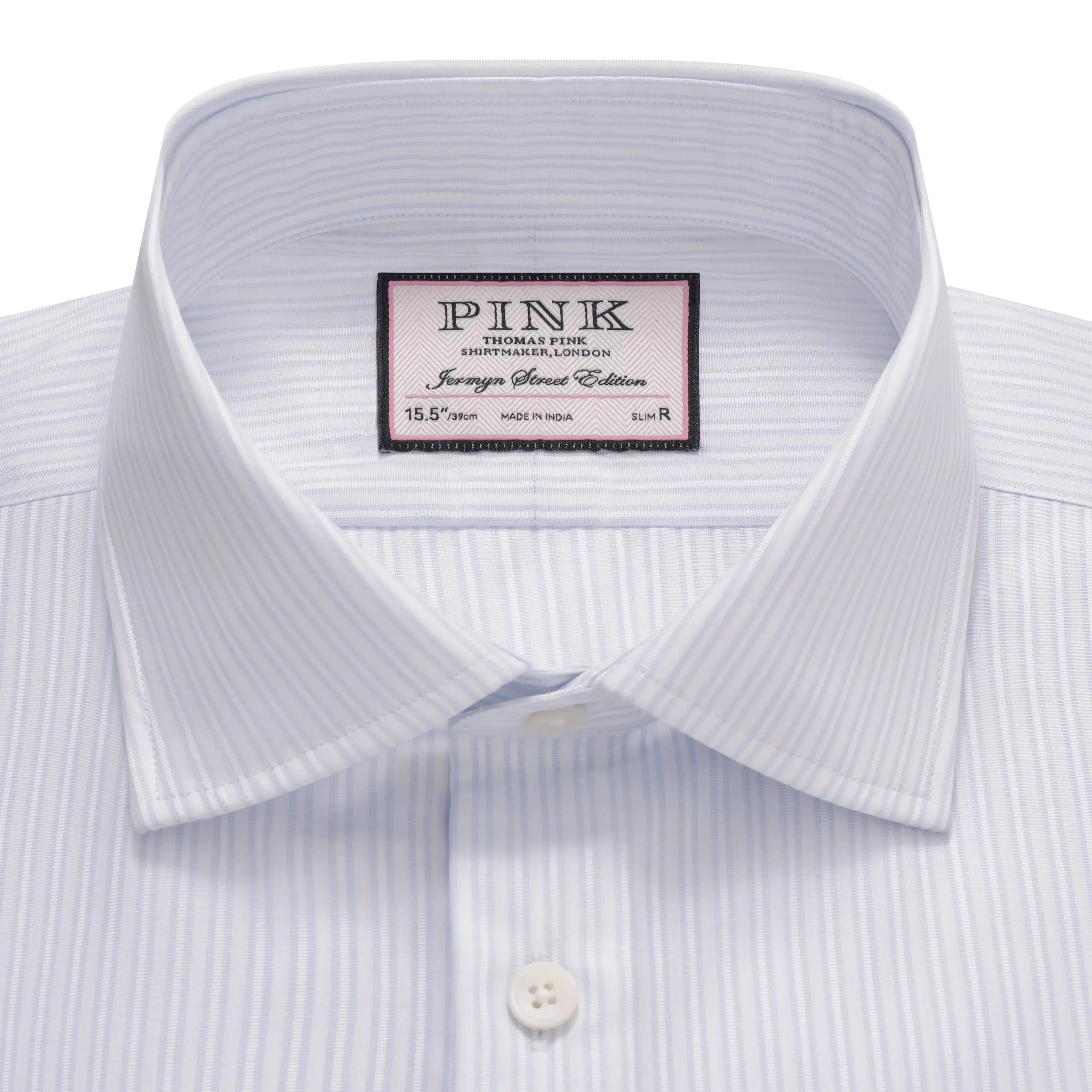 Pale Blue & White Slim Fit Dobby Satin Stripe Dress Shirt