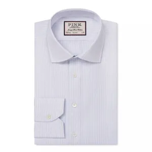 Pale Blue & White Slim Fit Dobby Satin Stripe Dress Shirt