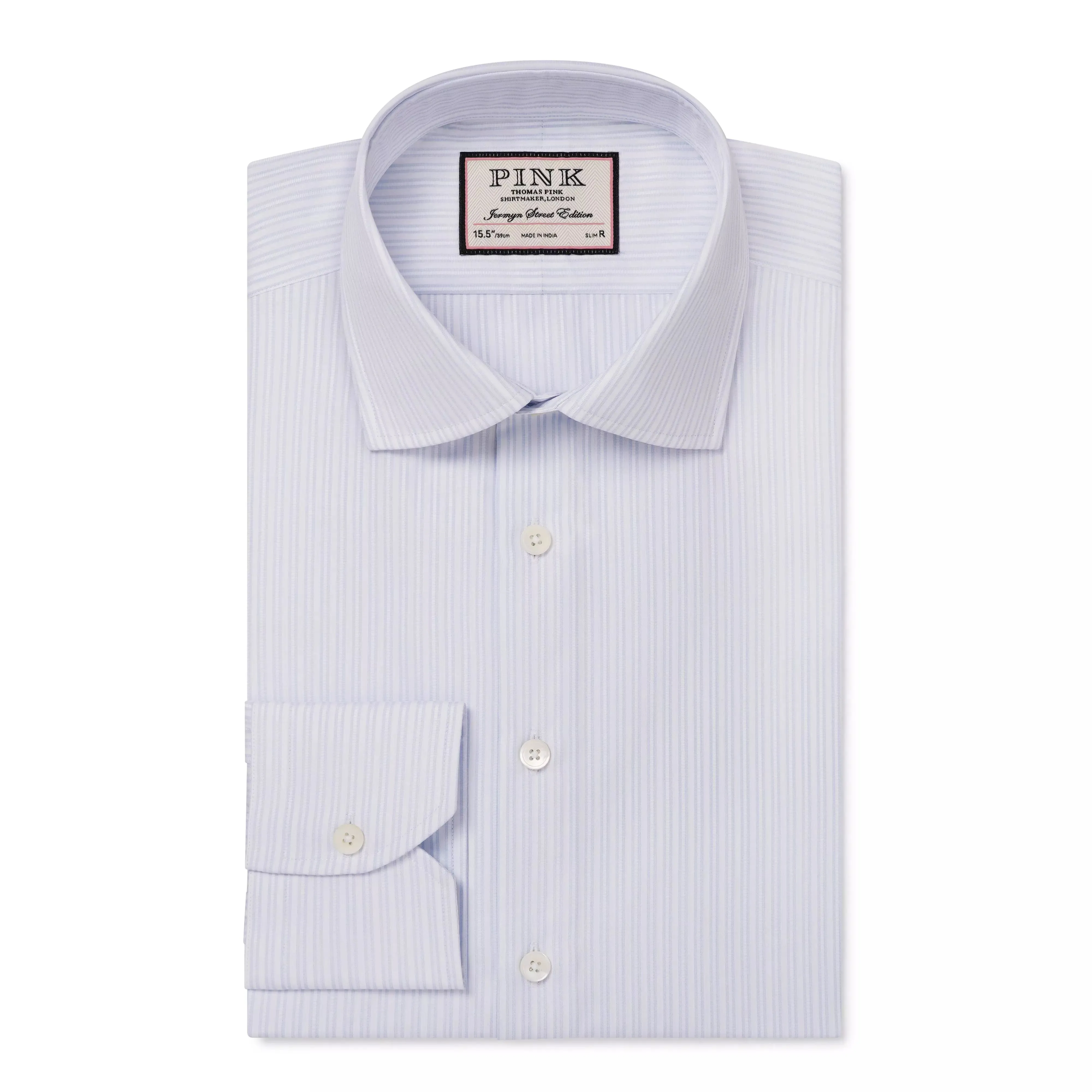 Pale Blue & White Slim Fit Dobby Satin Stripe Dress Shirt