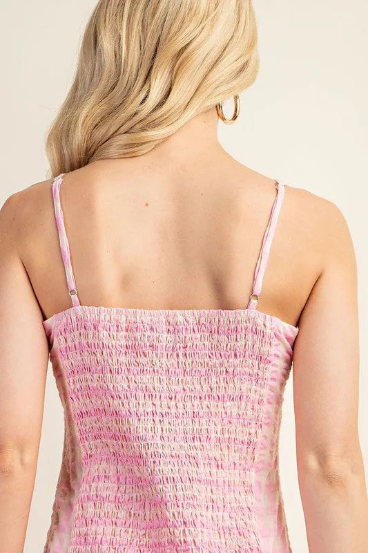Pink Gingham Print Midi Dress